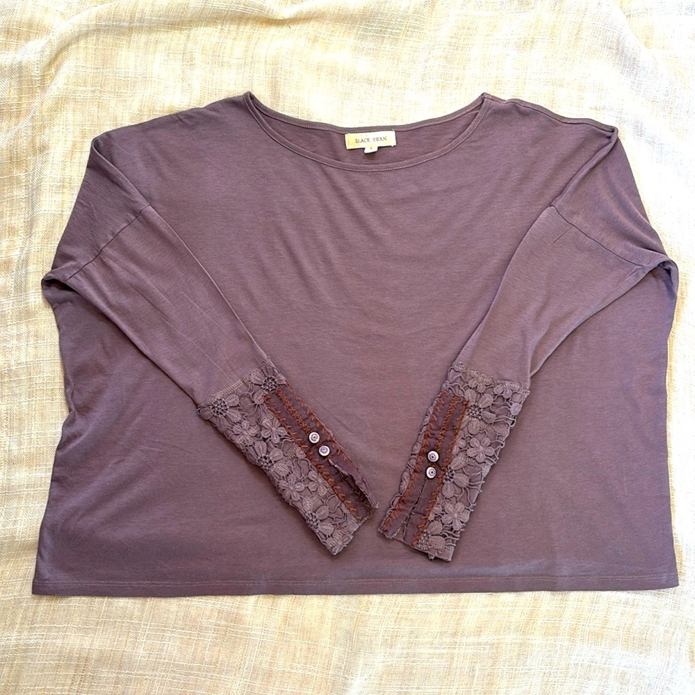 Black Swan Dusty Plum 3/4 Sleeve Oversized Crop Top, Small, NWOT, Jersey Knit